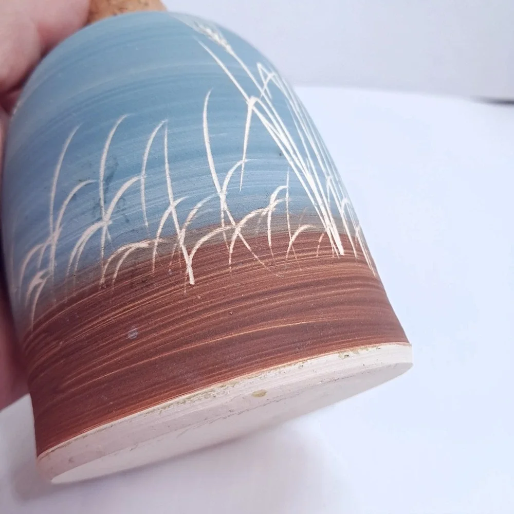 Chapman handmade pottery soap pump beach sea grass oats blue lake cork ocean